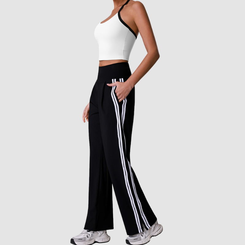 Wholesale Women's Striped Yoga Tank Top + High-Waist Wide-Leg Pants Set – Built-In Bra Pad Gym Fitness Set