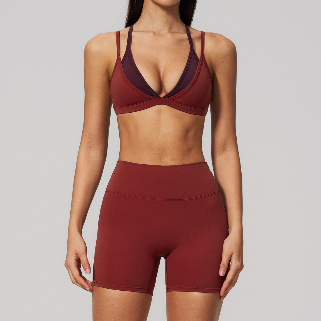 Wholesale Wholesale Triangle Cup Yoga Set – Naked-Feel Seamless Bra+ Fitness Shorts