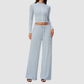 Wholesale Women's Stripe Yoga Set: Zip Stand-Collar Jacket & Wide-Leg Pants