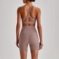 Wholesale Brushed Naked-Feel Open-Back Sports Bra & High-Waist Shorts Set – Sculpting Yoga 2-Piece