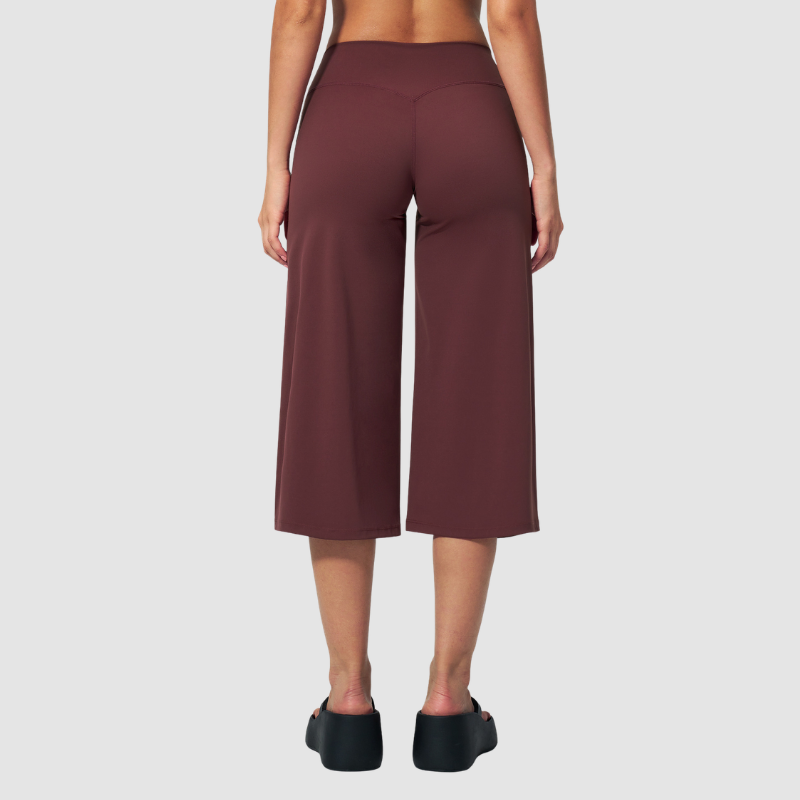 Wholesale Women's High-Waist Brushed Cropped Yoga Pants – Loose Wide-Leg Mid-Length Fitness Pants
