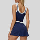 Two-piece contrasting sports tank top + A-line skirt