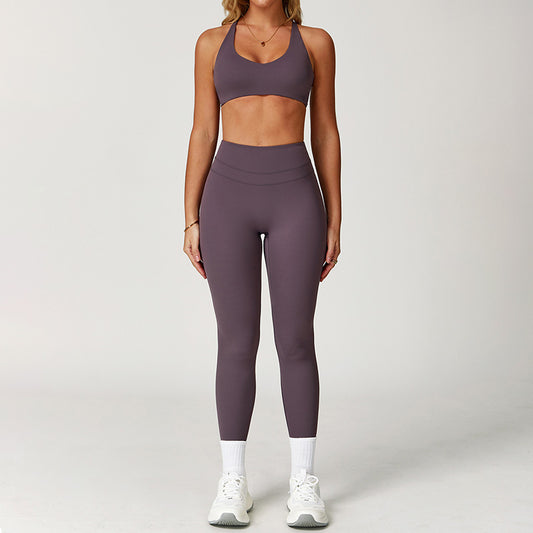 Fitness Brushed Snug Fit Yoga Bra & High-waisted  Leggings Set