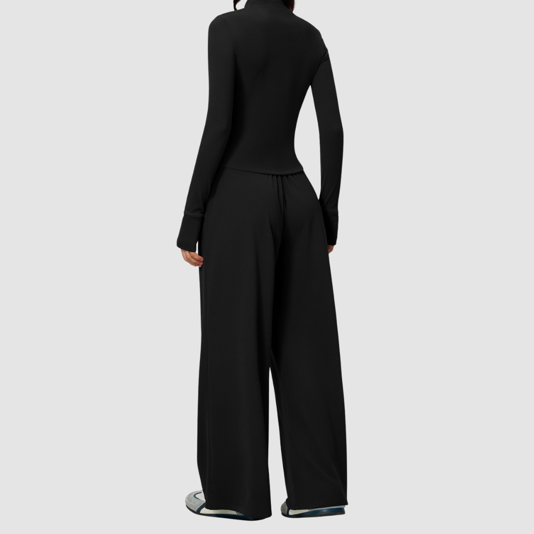 Wholesale Women's Stand-Collar Zip Jacket & Wide-Leg Pants Yoga Set