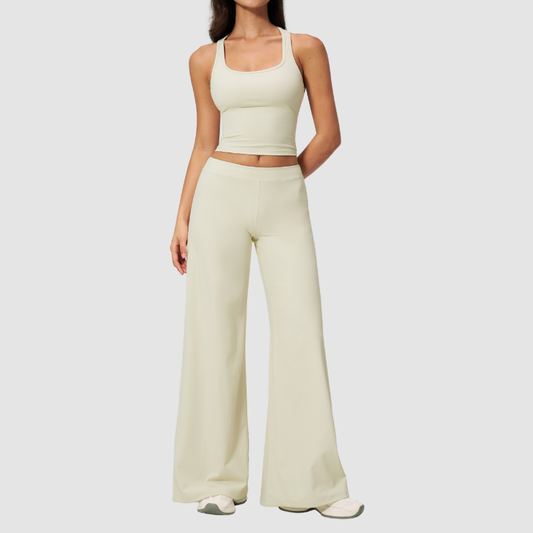 Wholesale Seam-Detail Cropped Vest & Hip-Lifting Wide-Leg Pants Set