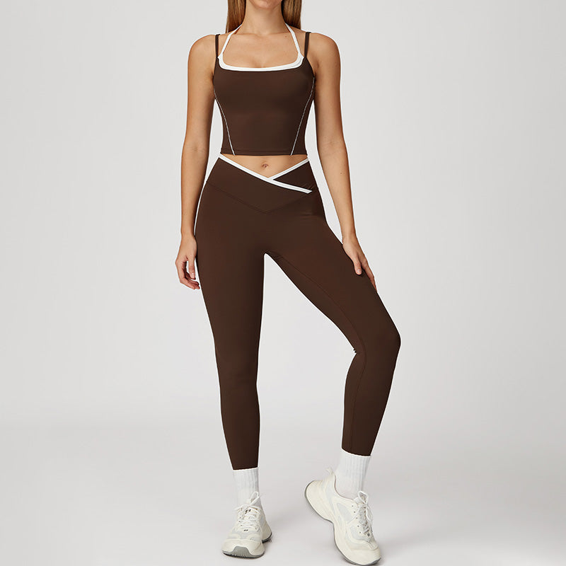 Fake two-piece halter tank top + High Waist leggings 2-piece Set