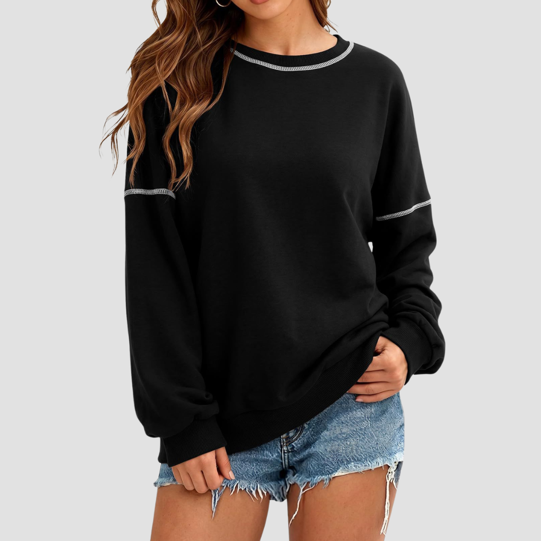 Wholesale Round Neck Seam Detail Sweatshirt – Casual Loose Sportswear Hoodie