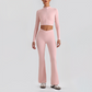 Wholesale Women's Zip-Up Long Sleeve Crop Top & High Waist Leggings Set