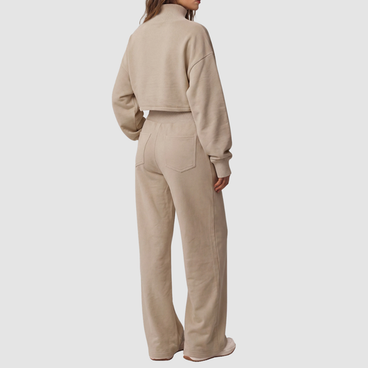 Wholesale Women's Mock Neck Sweatshirt & Wide-Leg Pants Sports Set