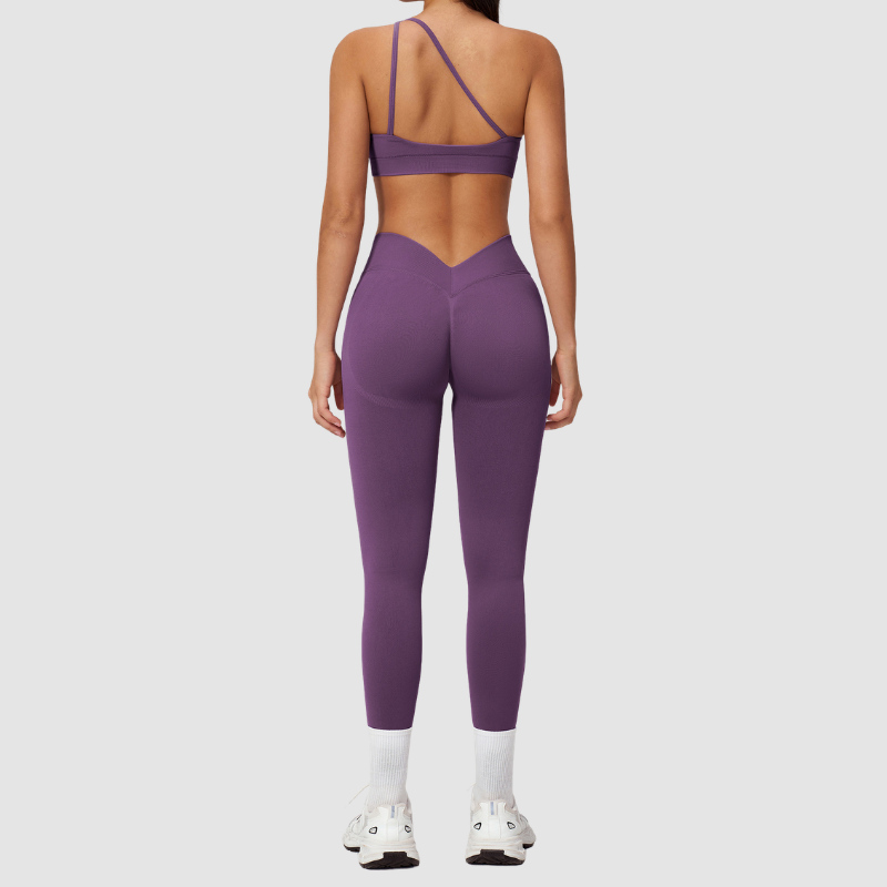 Wholesale Seamless One-Shoulder Sports Bra & High-Waist Leggings Set – Quick-Dry Yoga 2-Piece