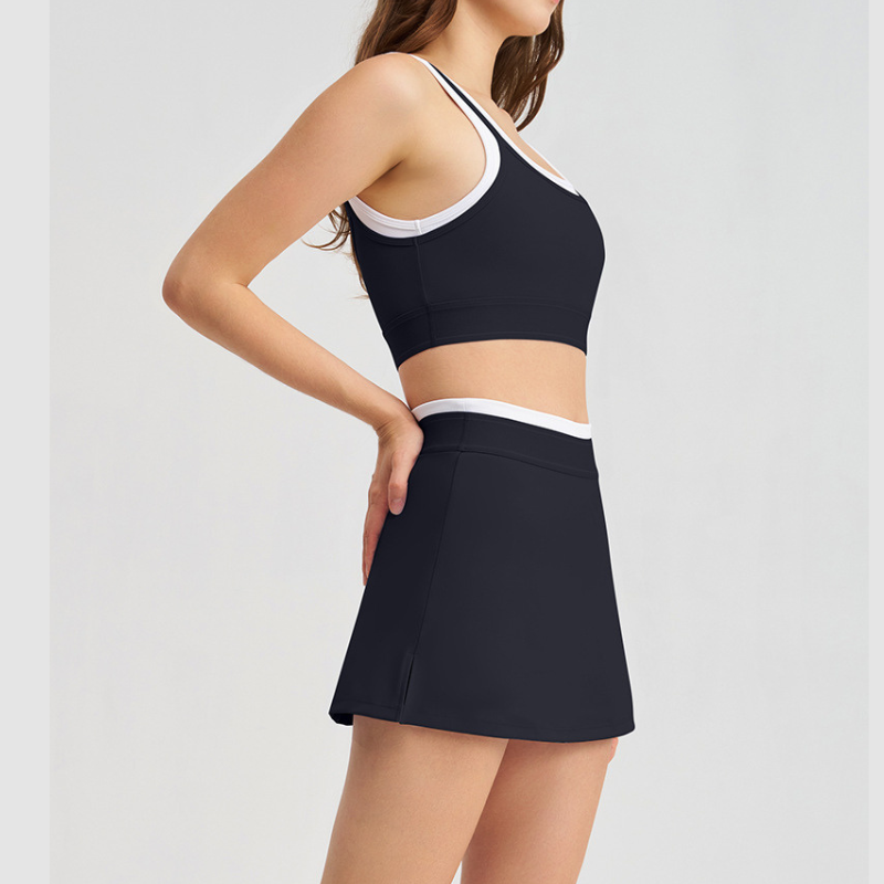 Wholesale Women's Contrast Stripe Halter Bra & Tennis Skirt Set – Sporty Two-Piece