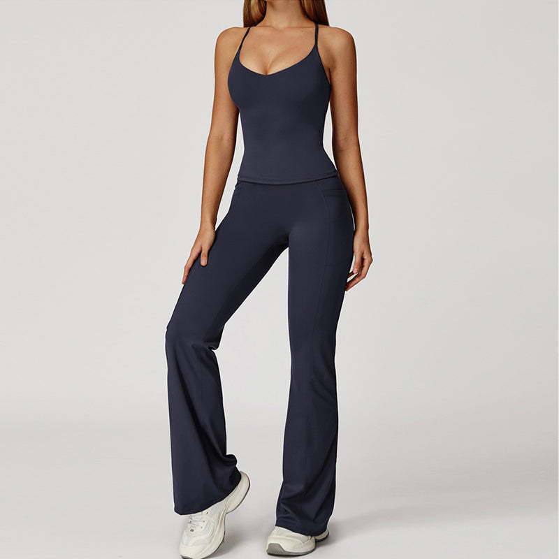 Snug-Fit Tank Top + Flared Leg Pants 2-Piece Set