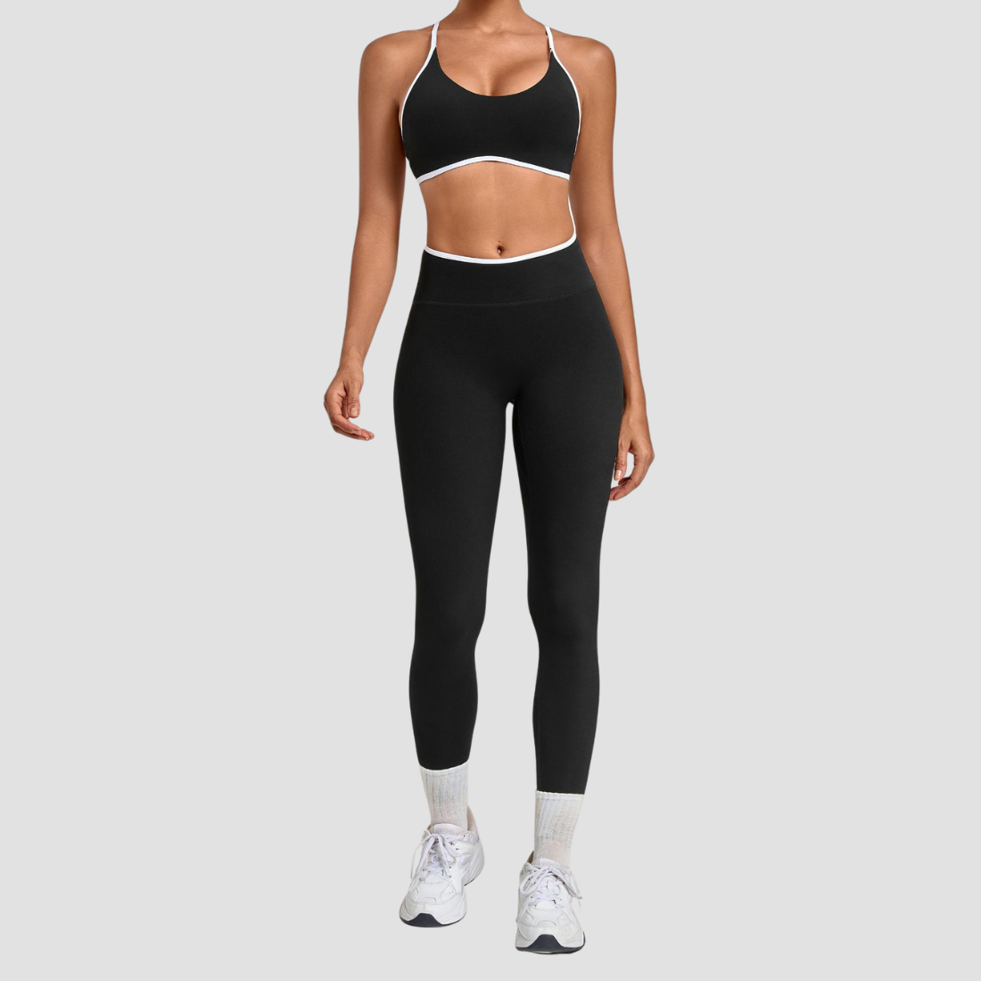 Wholesale Colorblock Piping Yoga Set Adjustable Strap Sports Bra & Leggings