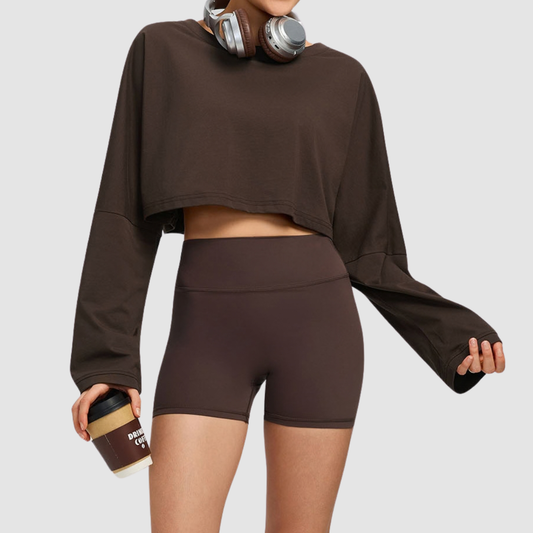 Wholesale Women's Loose Cropped Long-Sleeve Fitness T-Shirt