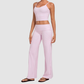 Wholesale Women's Activewear Retro Print Fold-Over Waist Top & Straight-Leg Pants Set