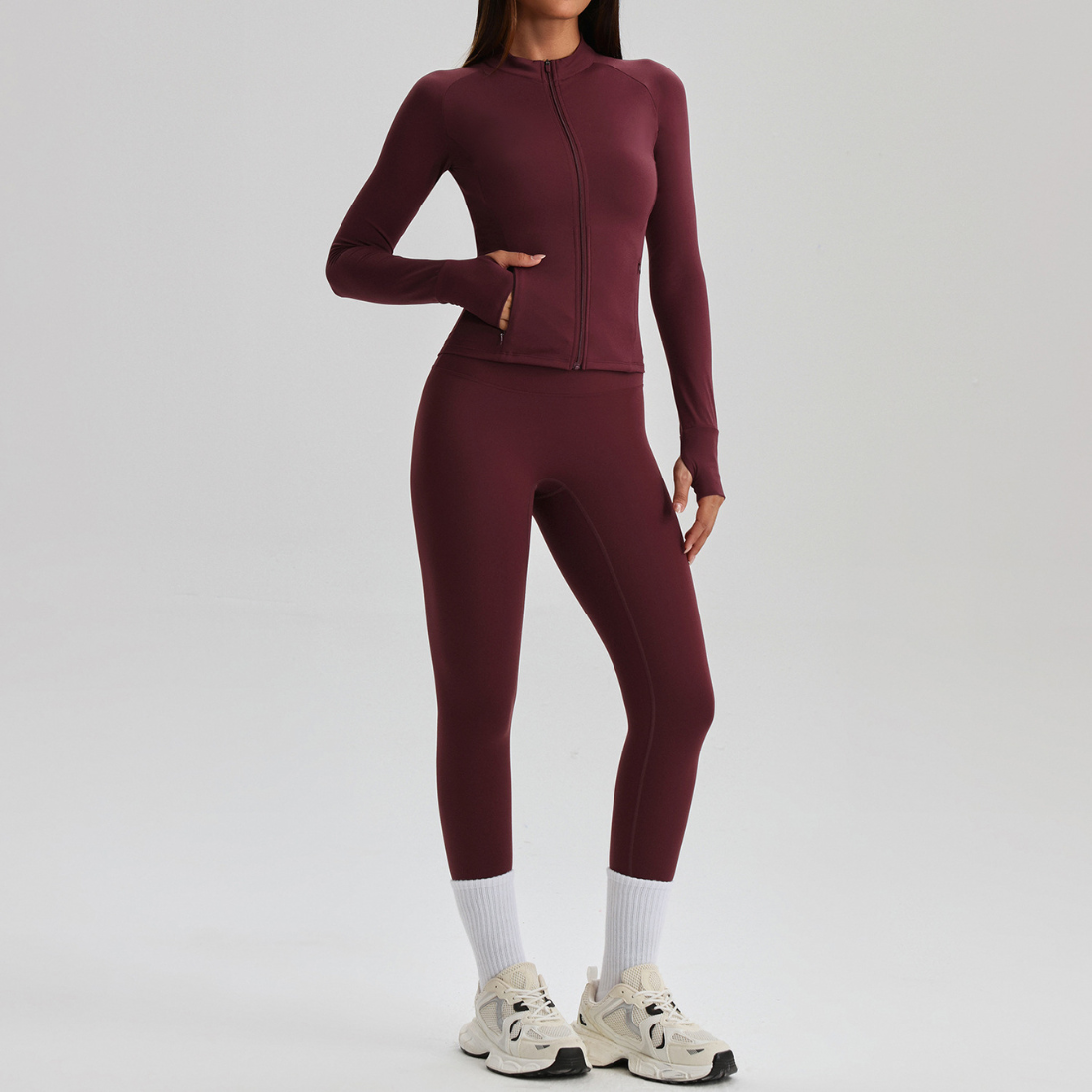 Women's Activewear Zip-up Long-Sleeve Jacket & Straight-Leg Pants Yoga Set