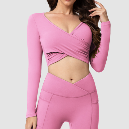 Wholesale Cross Deep V Neck Cropped Yoga Top