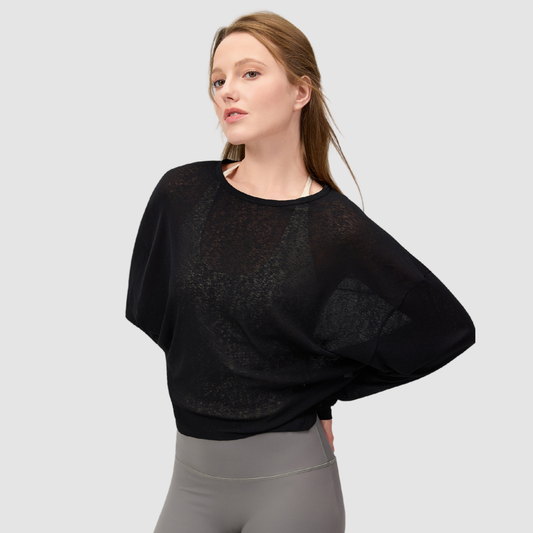 Wholesale Women's Slub-Texture Long-Sleeve Yoga Top – Loose Running Cover-Up