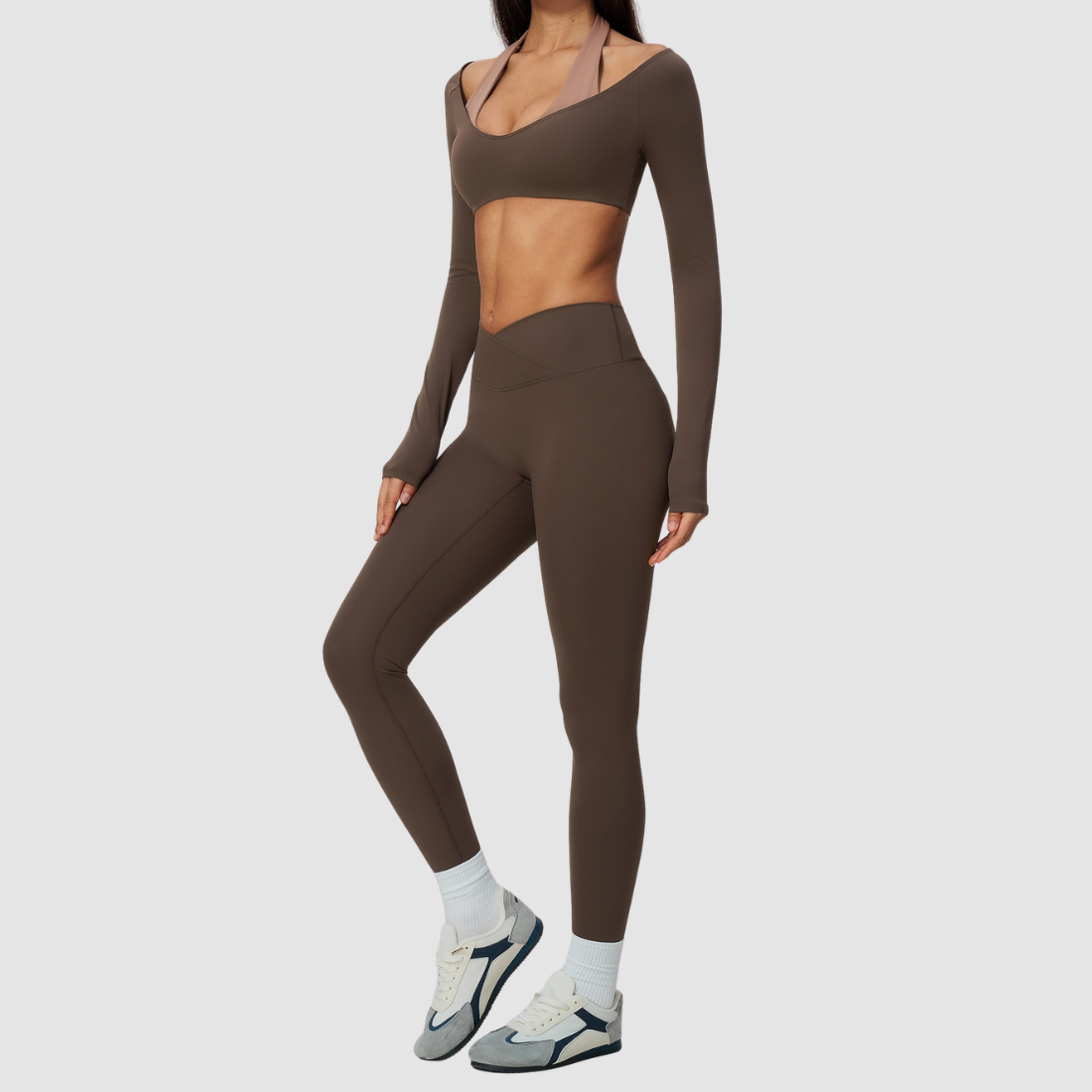 Wholesale Women's Brushed Long-Sleeve Top + Leggings Sports Set