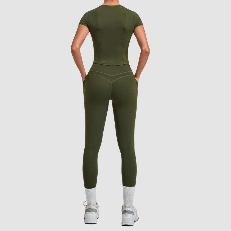 Wholesale Women's Naked-Feel Short Sleeve Top + High-Waist Leggings Set – Peach Lift Yoga Fitness Activewear
