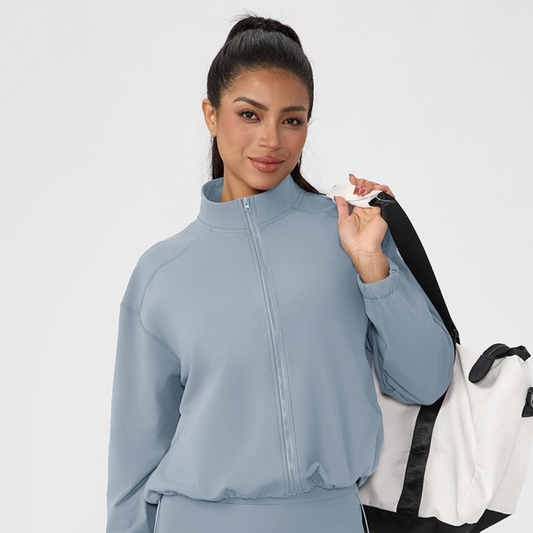 Wholesale Women's Fleece-Lined Stand-Collar Zip Fitness Jacket