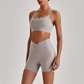 Wholesale Brushed Naked-Feel Open-Back Sports Bra & High-Waist Shorts Set – Sculpting Yoga 2-Piece