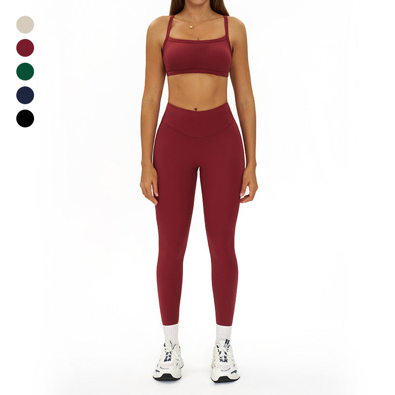 Thin straps Sports Bra + High-waisted leggings 2-Piece Set