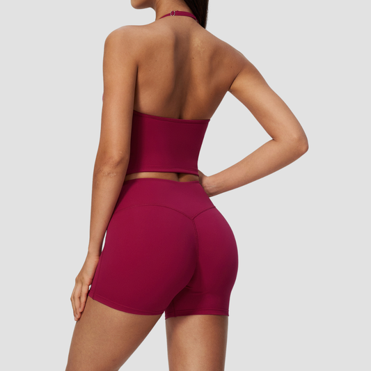 Wholesale Women's Deep-V Sleeveless Vest and High-waist Shorts Yoga Set