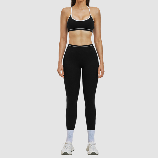 Women's Contrasting Color Backless Bra+Highlighted Legging 2-piece Set