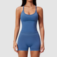 Wholesale Women's Seamless Yoga Set – Open-Back Vest and High-Waist Shorts