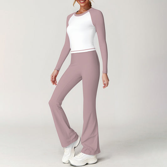 Top de manga larga + pantalones deportivos contrastantes + banda de diadema de 3 piezas
