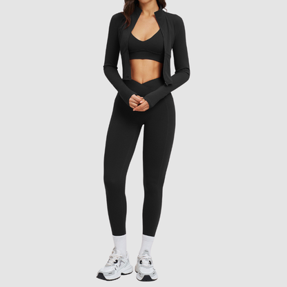 Wholesale stand-collar jacket+leggings+ sports bra 3-piece | Wonderxfans bulk activewear