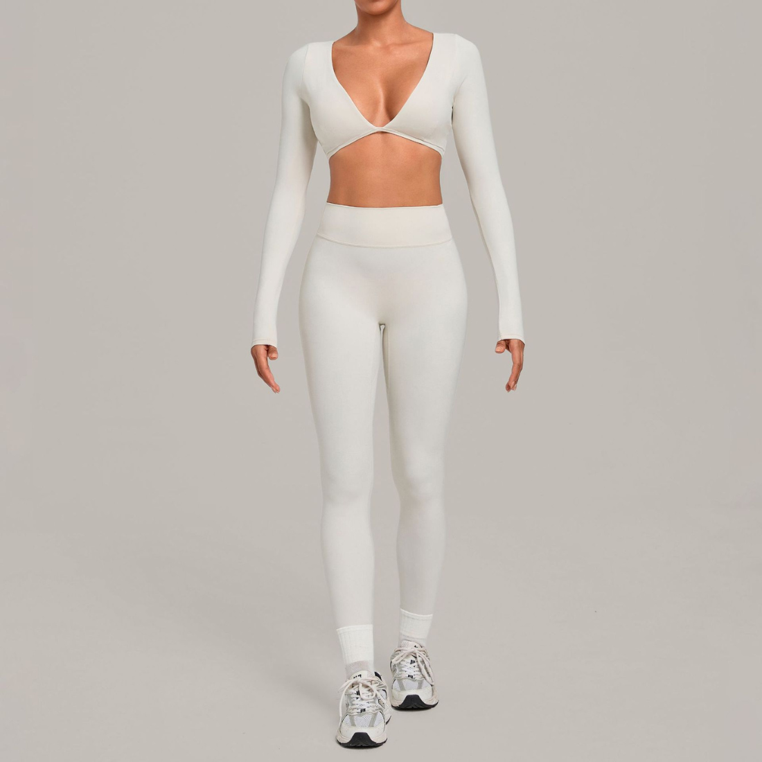 Wholesale Women's Activewear Cropped Long-Sleeve Top & High-Waist Leggings Yoga Set
