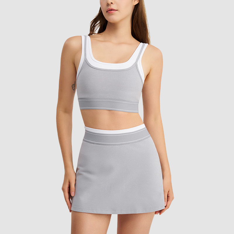Wholesale Women's Contrast Stripe Halter Bra & Tennis Skirt Set – Sporty Two-Piece