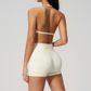 Wholesale Women's Halter Neck Sports Bra & High-Waist Booty Shorts Set – Seam-Detail Quick-Dry 2-Piece Yoga Set