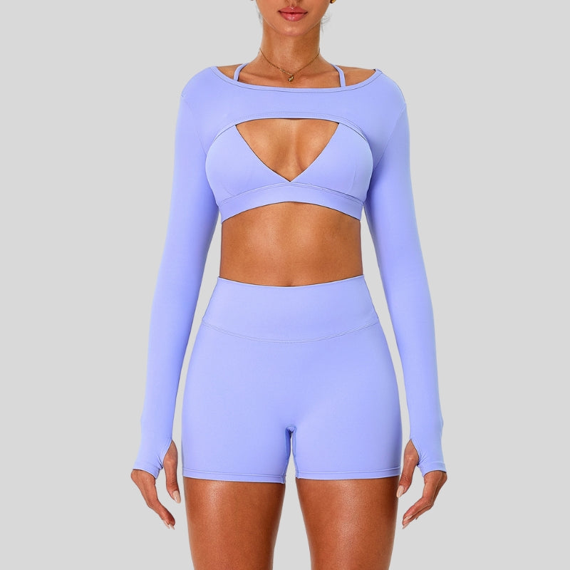 Naked Feel Sport Bra with Cover and Shorts 3-Piece Set