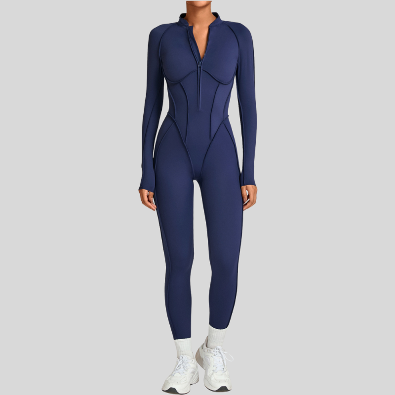 Stand-up collar zipper jumpuit