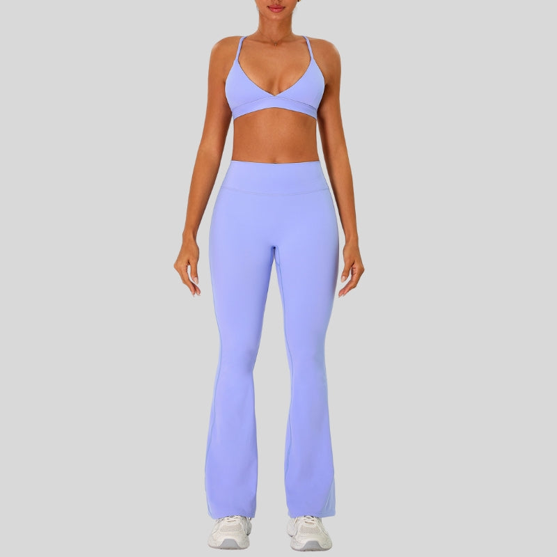 Strap sports bra+High-waisted flared pants 2-piece set