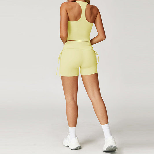 Nude Racerback yoga bra + High-waisted shorts 2-piece set