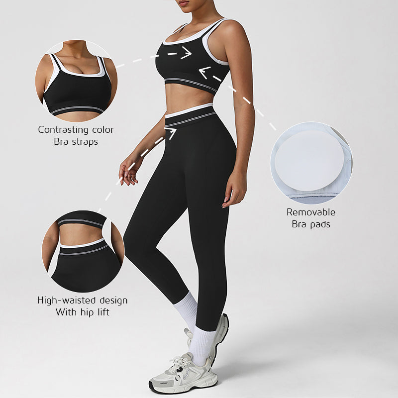 Wholesale faux two-piece sports bra + leggings