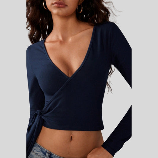 Women's slim fit top with long sleeves and straps