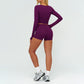 Slim-fitting long-sleeved top + tight-fitting athletic shorts 2-piece set