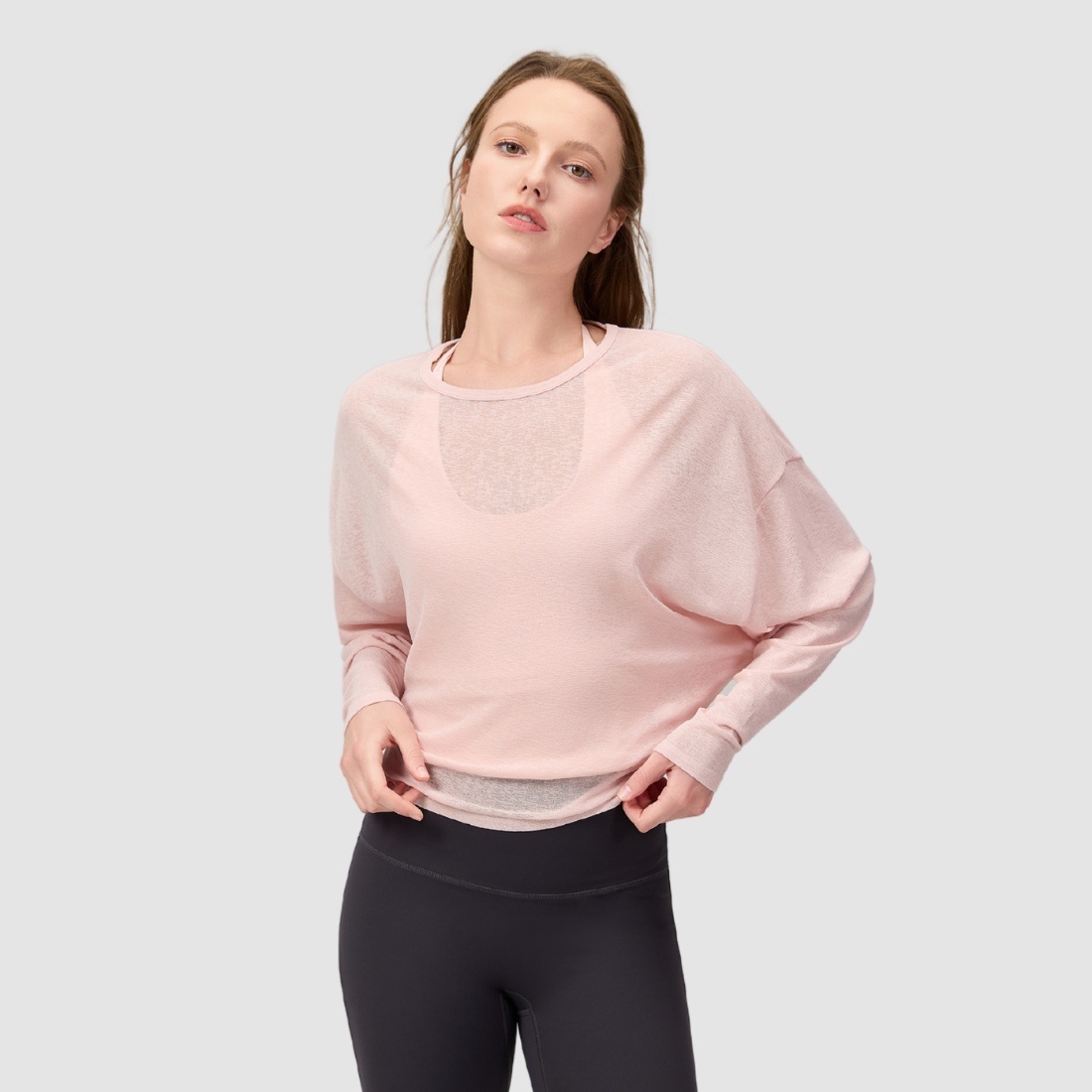Wholesale Women's Slub-Texture Long-Sleeve Yoga Top – Loose Running Cover-Up