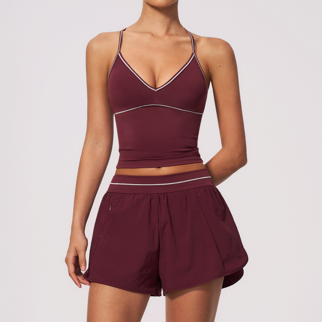 Wholesale Women's Brushed Yoga Set: Halter V-Neck Bra & Shorts – Colorblock Quick-Dry