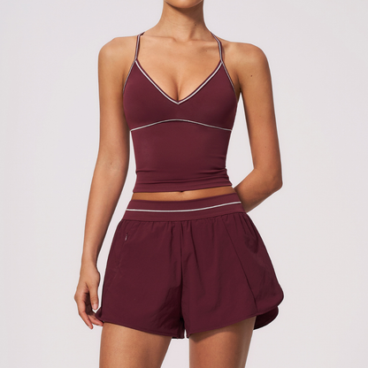 Wholesale Women's Brushed Yoga Set: Halter V-Neck Bra & Shorts – Colorblock Quick-Dry