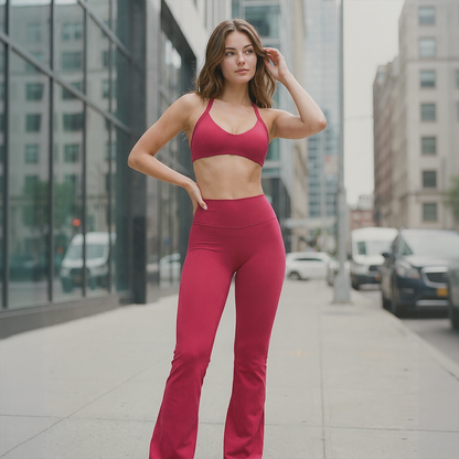Wholesale spaghetti strap bra + straight pants 2-piece set