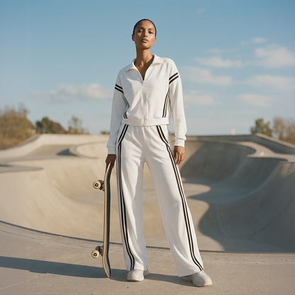 Wholesale Women's Side Stripe Long Sleeve Sweatshirt & Jogger Pants Set