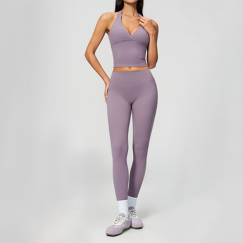 Wholesale Women's Cream-Feel Fleece Deep-V Halter Neck Tank Top & Leggings Set