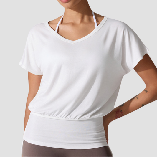 Wholesale Loose Ribbed Yoga T-Shirt – V-Neck Running & Fitness Top