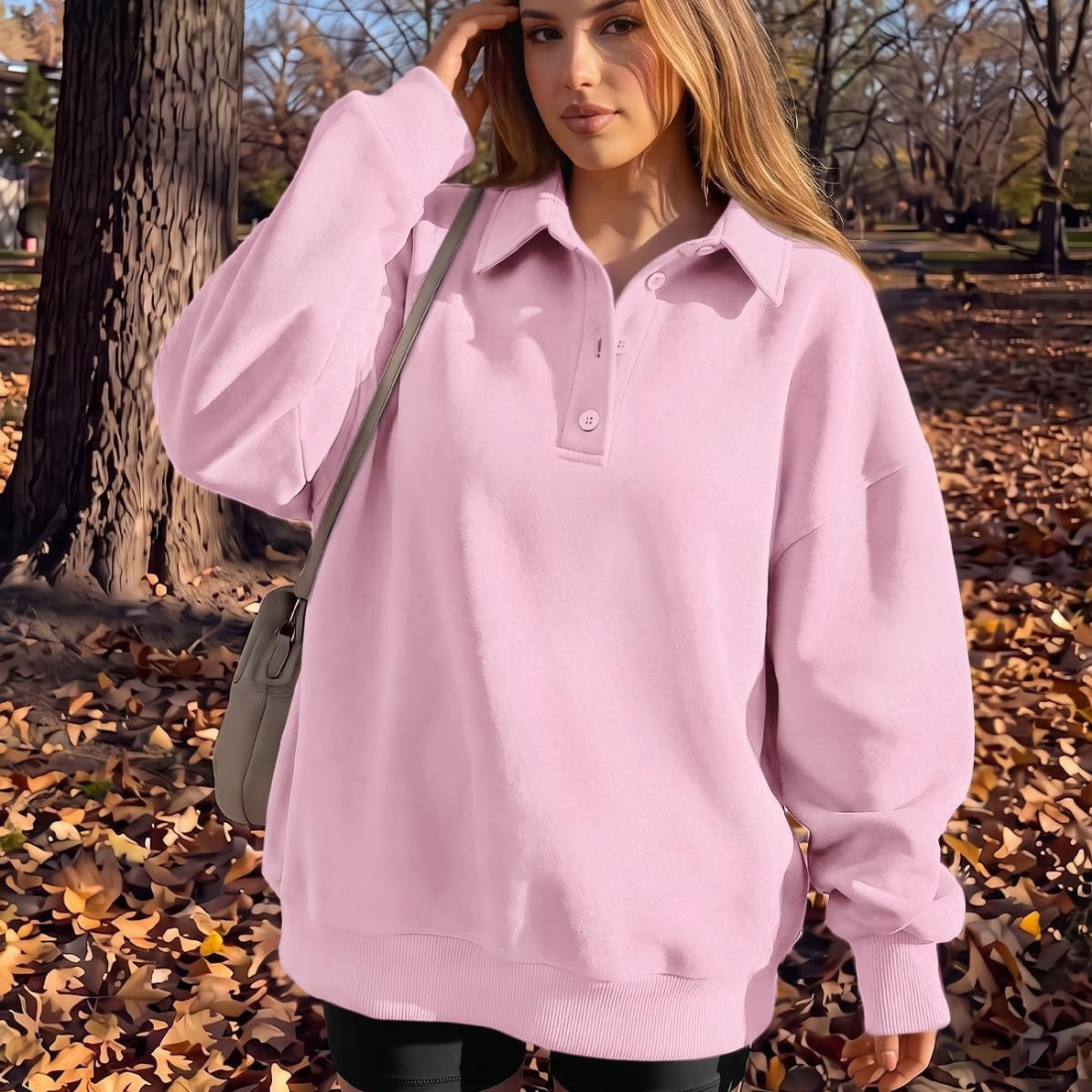 Wholesale Fleece Polo Pullover – Loose Long Sleeve Sweatshirt